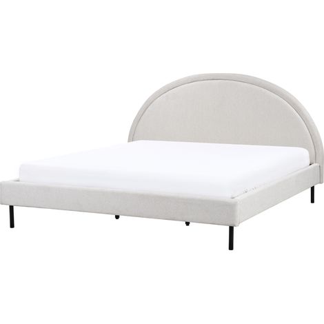 Cama minimalista de tela tapicería poliéster somier cabecero semicircular 180 x 200 cm gris claro Margut