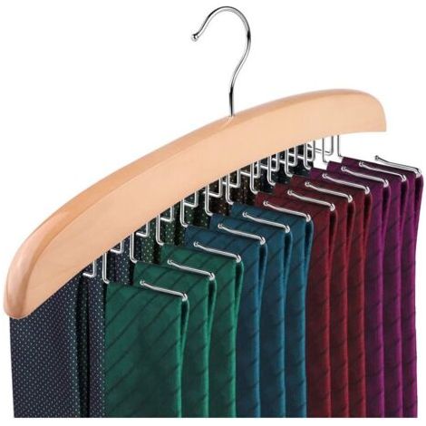 Porte-Cravates, Porte-Cravates pour Hommes, Organisateur de Ceintures en Bois Naturel Crochet en Métal Rotatif à 360 ° pour Votre Organisateur de Placard (1/4)