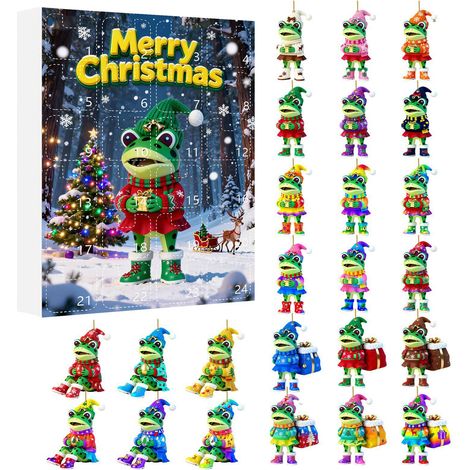 Weihnachtsfrosch-Adventskalender 2026 – 24 flache 2D-Acryl-Dekorationsfiguren mit niedlichen Fröschen in Weihnachtskleidung – Weihnachtskalender mit Countdown bis zur Party – Geschenkidee (1/5)