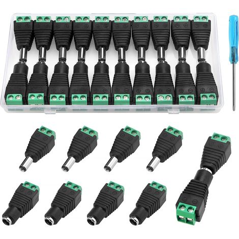 10 Paire 5.5 X 2.1mm 12V DC Connecteur d'alimentation Mâle et Femelle, DC Alimentation Fiche Prise Adaptateur Vis Borne Connecteur, pour CCTV Caméra LED Bande (1/5)