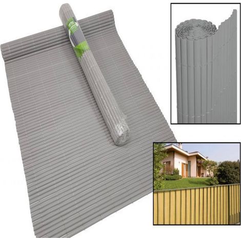 TrAdE Shop Traesio - Recinzione Giardino Frangivista Per Balcone Canniccio Pvc Grigio Esterno 1,5x3mt - (1/3)