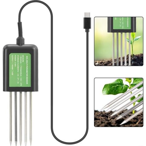 Testeur de sol 7-en-1, mètre d'analyse de sol numérique USB pour la mesure de la température, du pH, du NPK et de l'humidité (1/4)