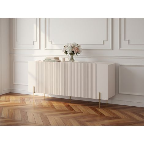 BOBOCHIC - Buffet 4 portes 200 cm MATHILDE plateau effet marbre et pieds or   Beige (1/5)