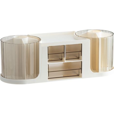 Organisateur De Bureau Rotatif - Support À Stylos Double Rotation - 3 Tiroirs Transparent + Espace Supérieur De Rangement - En PS - 13 x 36,5 x 12,6 cm - 1 Pièce (1/5)