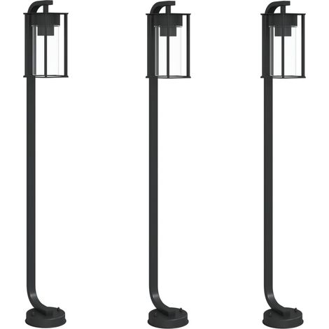 Lámparas de pie para exterior 3 piezas 100 cm acero inoxidable negro 020042544