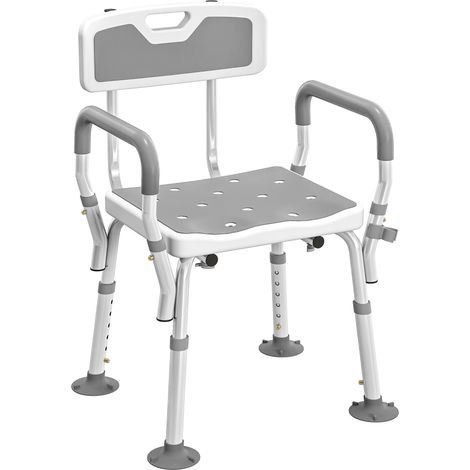 Tabouret de douche chaise de douche ergonomique hauteur réglable pieds antidérapants 56,5 x 53,5 x 87 cm blanc et gris