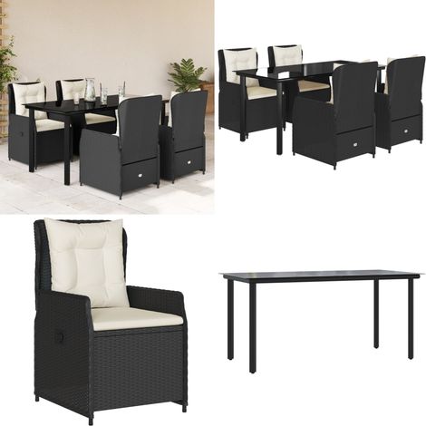 Set da Pranzo da Giardino 5 pz Nero con Cuscini in Polyrattan - Sedie da giardino reclinabili - Tavolo da giardino