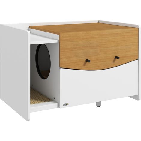 GagaMaison de toilette pour chat meuble cache-litiere coulissant 78x50x51 cm Chene Blanc (1/5)