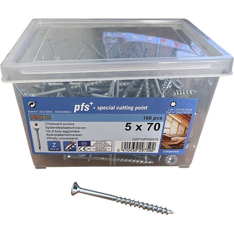 Seau de 160 Vis bois agglo 5X70 Tête fraisée TORX T25 Pointe antifendage type 17 Acier zingué - 1 pièce (1/2)