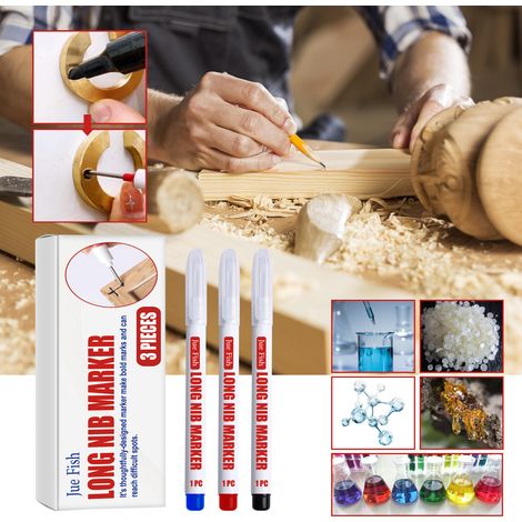 Long-tipped, deep-hole marking pen for wood, home furnishings, waterproof, volatile, multi-color, durable woodworking – 3 pieces (blue/red/black) -- BIEMMEDUE (1/5)