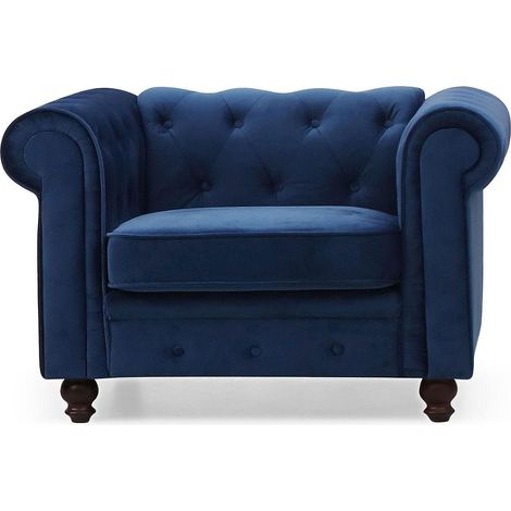 Fauteuil Chesterfield en Velours Bleu - Siège capitonné Chic et Confortable, Design pour Salon, Bureau ou Chambre (1/5)