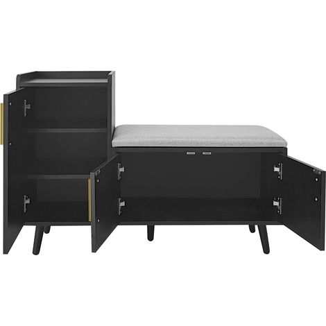 Banc à chaussures moderne avec coffre et siège, 3 portes de rangement, poignées métalliques asymétriques, étagères multi-niveaux - Dimensions : L100/P34/H69 cm (1/5)