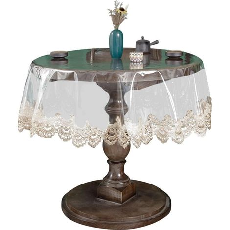 Runde Tischdecke 130cm transparent mit Spitze, wasserdicht & abwischbar