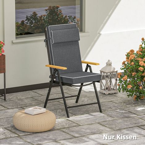 Coussin d’assise 120 x 47 x 9,5 cm résistant à l’eau avec sangles appuie-tête,UPF50+ pour chaise à manger gris foncé.