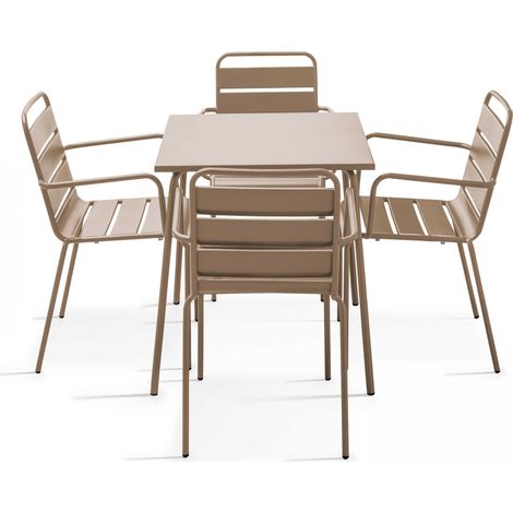Ensemble table de jardin carrée et 4 fauteuils acier taupe - Palavas (1/5)