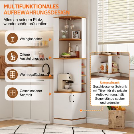 Meuble de rangement d'angle pour bouteilles, 40×40×182cm, avec porte-verres et étagères, colonne autoportante étroite, armoire à vin avec portes, idéal pour cuisine, salle à manger et séjour, faible e (1/5)