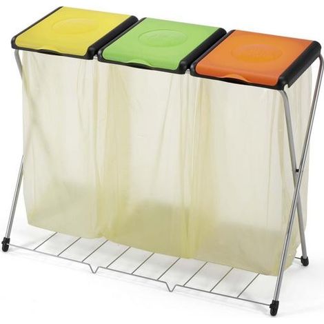 poubelle gimi trio avec trois couvercles diffA renciA s vert orange jaune (1/3)