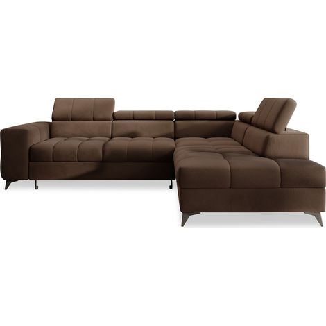Canapé d'angle droit convertible Gaspard velours Marron (1/5)