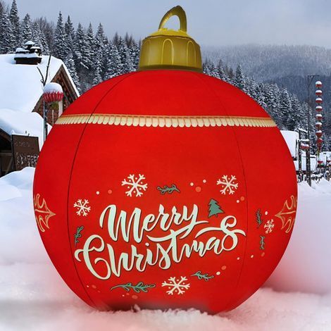 Autre décoration de Noël : une boule de Noël gonflable en PVC, lestée et illuminée, solidement ancrée dans le jardin une grande sphère extérieure décorée de 60 cm avec lumière – RAPANDA (1/5)
