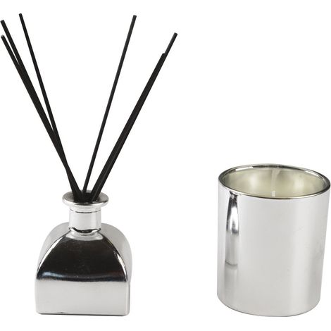 Coffret Bougie Parfumée et Parfum d'Ambiance Senteur Freesia Argenté 27 x 20 x 9 cm - PANGIVO (1/4)