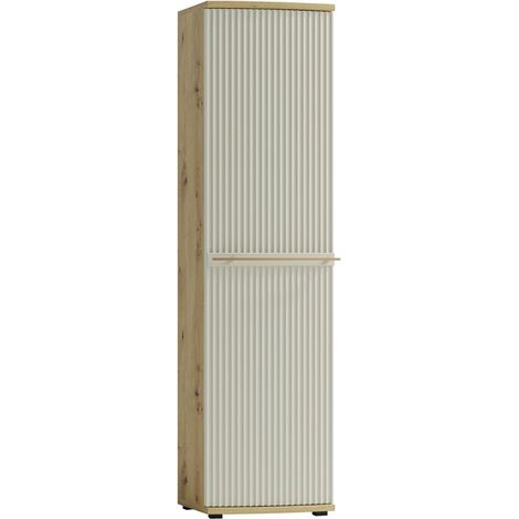Monmobilierdesign – Armoire courbée à relief 1 porte 49x199 cm – 7 étagères en bois laminé PVC – Design épuré blanc cassé pour intérieur moderne (1/5)