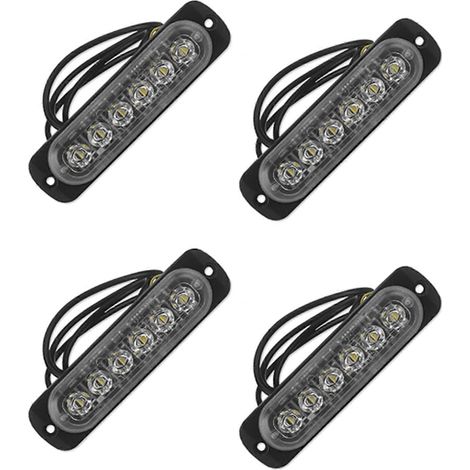4 feux stroboscopiques blancs clignotants à 6 LED (12-24 V) pour véhicules, usage urgent. (1/5)