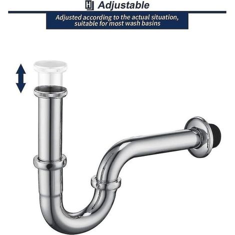 Siphon de tuyau en acier inoxydable Siphon de tuyau en chrome Siphon + joint de lavabo Piège à odeurs (1/4)