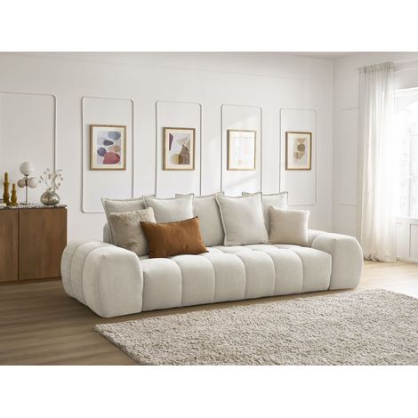 Bobochic – Canapé droit fixe 3 places – Tissu texturé 100% polyester – Longueur 278 cm – Largeur 115 cm – Hauteur 90 cm – Style moderne (1/5)