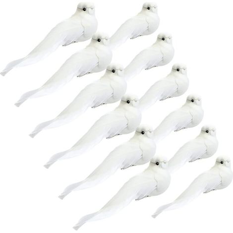 Set di 12 ornamenti a forma di cardinale (colombe bianche, 13 cm) con piuma a clip, decorazione artificiale per albero di Natale a forma di colomba, cardinale finto lucido per decorazioni -Crezuo