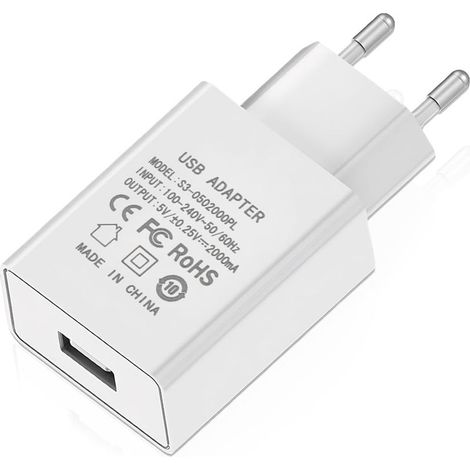 Alimentation USB 5V 2A 10W avec prise européenne, chargeur, adaptateur de prise et prise de charge pour téléphones portables, moniteurs, casques audio, lampes de table, liseuses et tablettes pour enfa