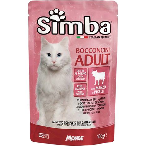 BOCCONCINI PER GATTI 'ADULT' manzo e piselli - gr 100- 24 pezzi - MONGE