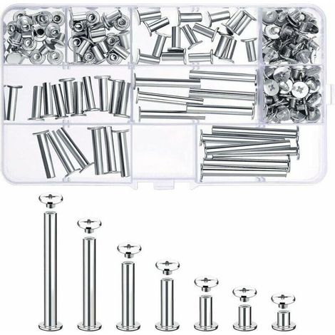 80 Ensemble Chicago Vis Assortiment Kit 7 Diffrentes Tailles en Mtal Vis Tte Rond Post Chicago Vis Bouton pour DIY Reliure de dcoration en Cuir (1/5)