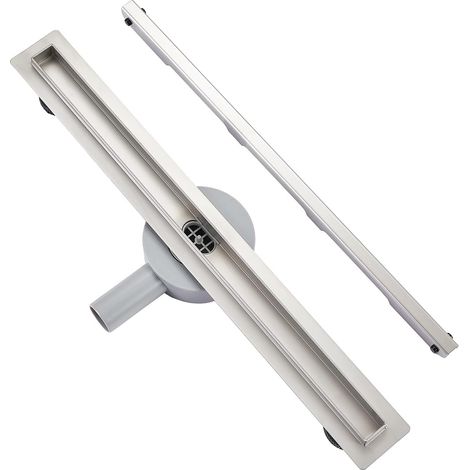 Caniveau de Douche ,Acier inox ,L 90 cm,Caniveau mince avec siphon pivotant à 360 ° bloqueur d'odeurs et filtre à cheveux,Caniveau Sens de drainage réglable,Drainage rapide (1/5)