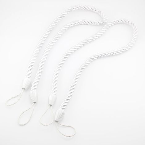 Embrasses à Rideaux Décoratifs en Corde Tressée, Blanc, 65 cm x 10 mm, Lot de 4 Cordons pour Attache et Décoration de Rideaux, Blanc (1/5)