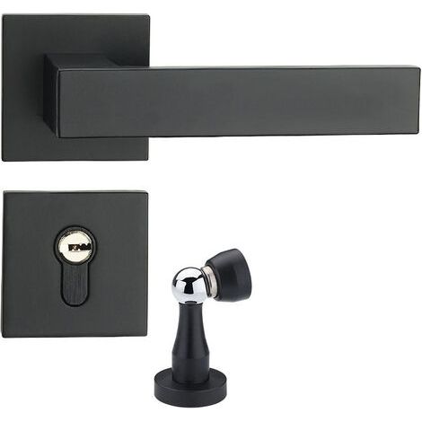 Poignée de porte noire mate avec serrure, poignée de verrouillage carrée moderne, ensemble poignée et serrure de porte extérieure (B)
