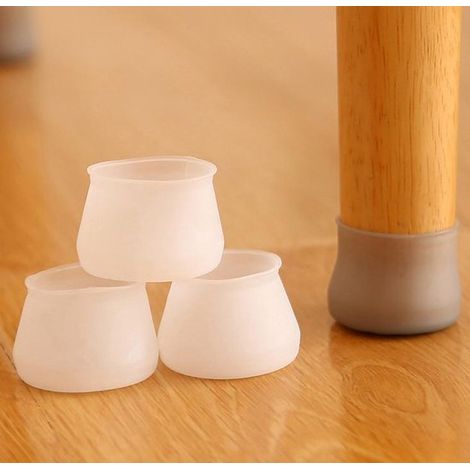 8 protège-pieds de chaise en silicone - Couvre-pieds ronds - Transparent et blanc - Flexible - Pour pieds de 3 à 4,2 cm - Protections de sol - Sans odeur (1/5)