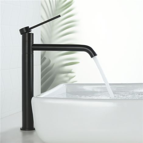 [JAMAIS UTILISÉ] Mitigeur de Lavabo Noir Mat Robinet Salle de Bain Haut Bec Pivotant 360°pour Vasque Robinet en Inox SS304 pour Salle de Bain Design Moderne (1/5)