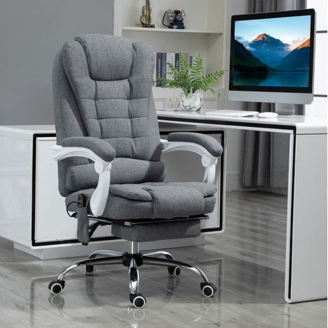 Sedia da ufficio in poliestere grigia con massaggio, calore, reclinazione 135° e poggiapiedi, 65x70x111-119 cm (1/5)