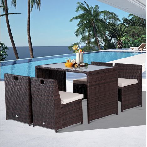 Set da giardino 5 pezzi, con tavolo e 4 sedie con cuscini, sedie pieghevoli, in acciaio, marrone (1/5)