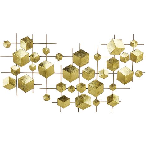 Decoración de pared de metal dorado 89 x 45 cm patrón geométrico cubos Flerovium (1/5)