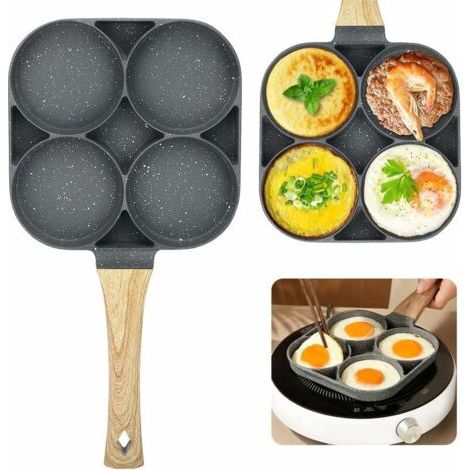 Poêle à 4 Emplacements, Poêle à Crêpes, Petite Poele Oeuf Poêle à Pancakes Antiadhésive en Aluminium pour Petit-déjeuner Oeuf Au Plat Hamburger pour Cuisinière à Gaz et Cuisinière à Induction (1/5)