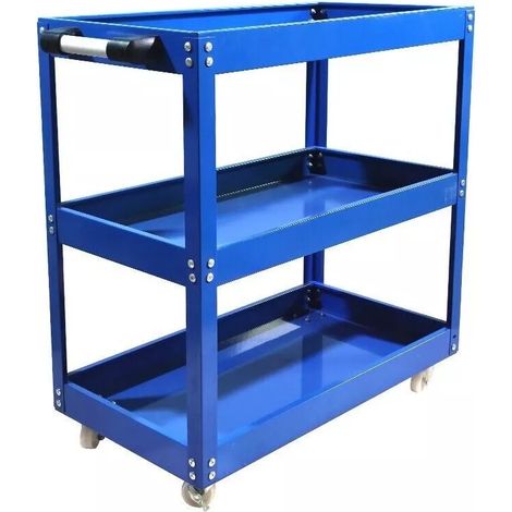 Carrello da officina a 3 ripiani, carrello portautensili in acciaio, capacità di stoccaggio fino a 60 kg, blu
