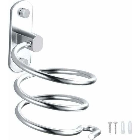 Support de Sche-Cheveux Support Mural en Aluminium pour Sche-Cheveux Support de Cble pour Cuisine Salle de Bains Accessoires de Salle de Bains (Argent) (1/4)