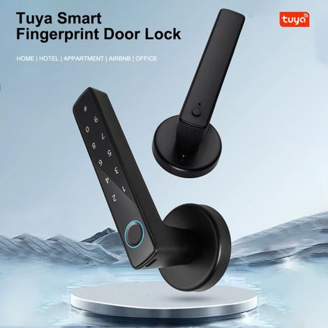 Trywise Smart Lock Handle Password Door Lock, Tuya App Remote Operation BT 4-in-1 Keyless Biometric Door Lock for 35-55mm Office Home Bedroom Door (1/4)