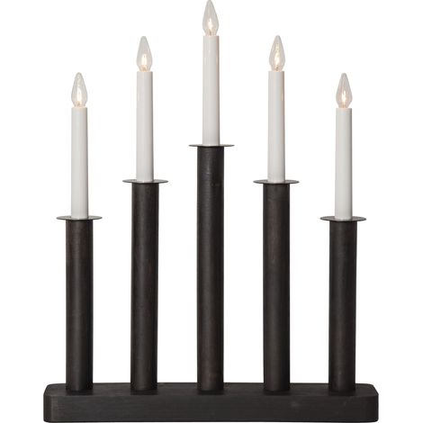 Star Trading Chandelier Plate, noir, métal, 5 flammes, bois, 45cm