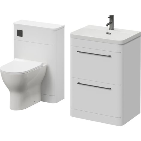 Oslo Gloss White 1150mm Vanity Unit Toilet Suite with Fina Basin - 1150mm - Gunmetal Grey 320mm HandleWith Jubilee Toilet Pan and Seat