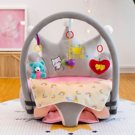 45X50CM Fauteuil Bébé dès 3 Mois, Chaise d'Apprentissage en peluche Avec Tige de Jeu, Moelleux Siège de Soutien au Sol (1/4)