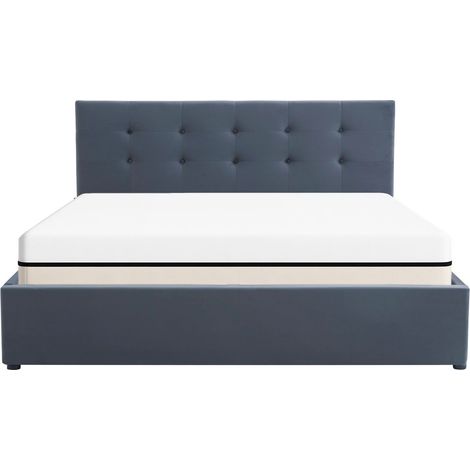 Ensemble Lit coffre adulte 160x200cm avec tête de lit en velours gris foncé - Tina + Matelas ressorts ensachés - Spring Elite (1/5)