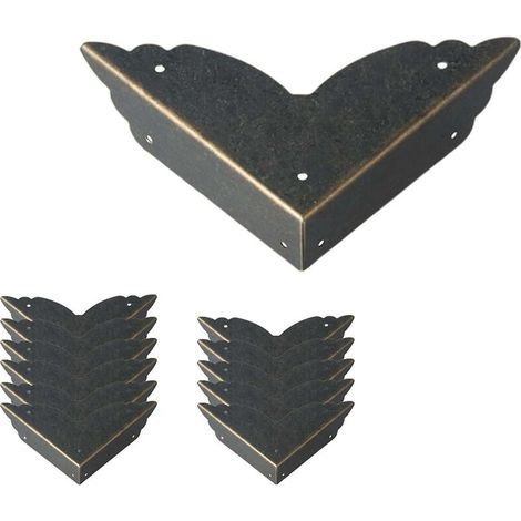 Lot de 12 protections d'angle vintage en métal - Style antique - Protection des bords de meubles - Pour table, coffre, boîte à bijoux (1/4)