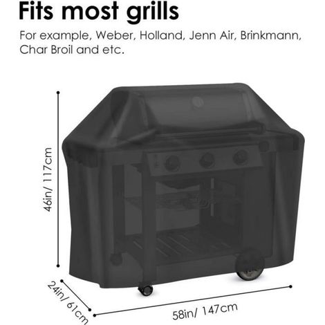 Housse de barbecue, housse de barbecue à gaz en tissu Oxford 210D résistant, coupe-vent et résistant aux UV, 147 x 61 x 117 (1/5)